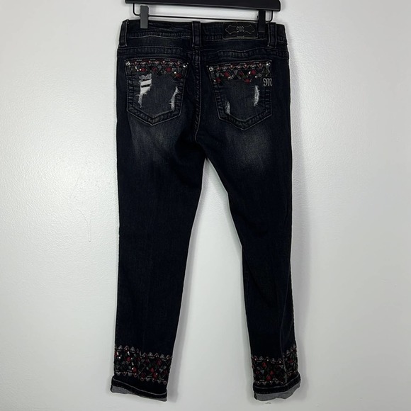 MISS ME Signature Cuffed Skinny Black Embellished & Embroidered Jeans Womens 29 - Picture 8 of 14